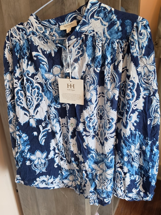 Haute Hippie Tops - Haute Hippie Blue and White Printed Button-Front Blouse